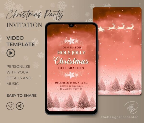 Christmas Party Invitation Video Template, Electronic Holiday Celebration Evite, Digital Christmas Video Invite, Dinner Party Animated Cards by TheDesignsEnchanted