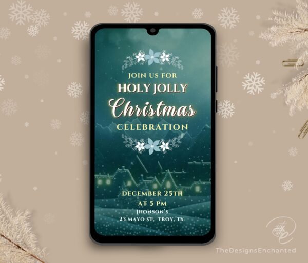 Christmas Party Invitation Video Template, Electronic Holiday Celebration Evite, Digital Christmas Video Invite, Dinner Party Animated Cards by TheDesignsEnchanted