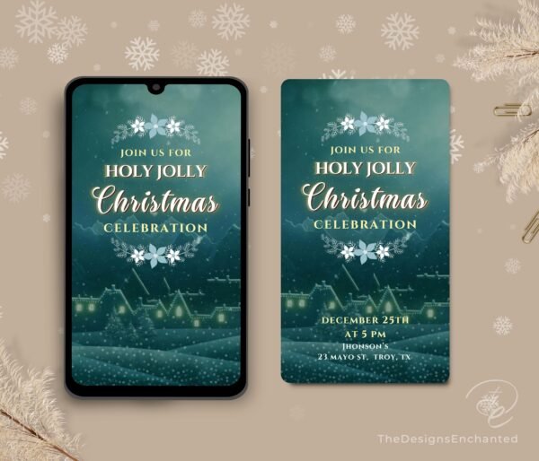Christmas Party Invitation Video Template, Electronic Holiday Celebration Evite, Digital Christmas Video Invite, Dinner Party Animated Cards by TheDesignsEnchanted