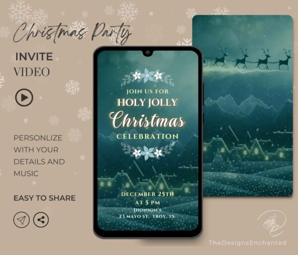 Christmas Party Invitation Video Template, Electronic Holiday Celebration Evite, Digital Christmas Video Invite, Dinner Party Animated Cards by TheDesignsEnchanted