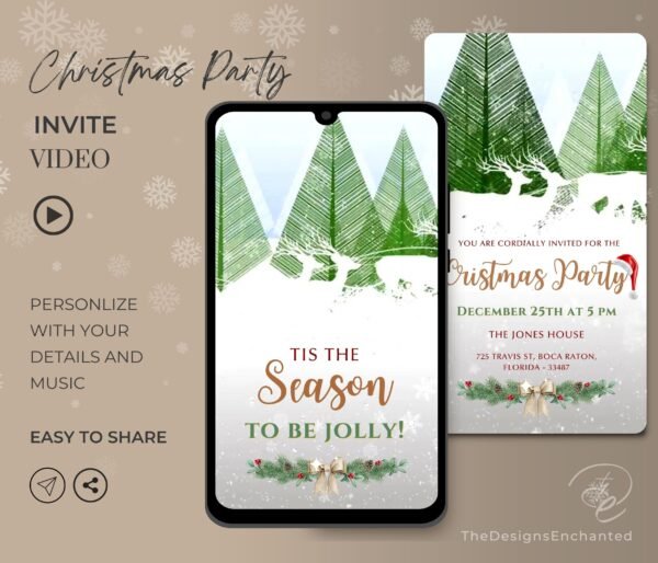 Christmas Party Invitation Video Template, Electronic Holiday Celebration Evite, Digital Christmas Video Invite, Dinner Party Animated Cards by TheDesignsEnchanted